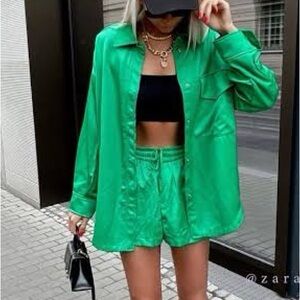 Zara silky chrome Button-Up Shirt